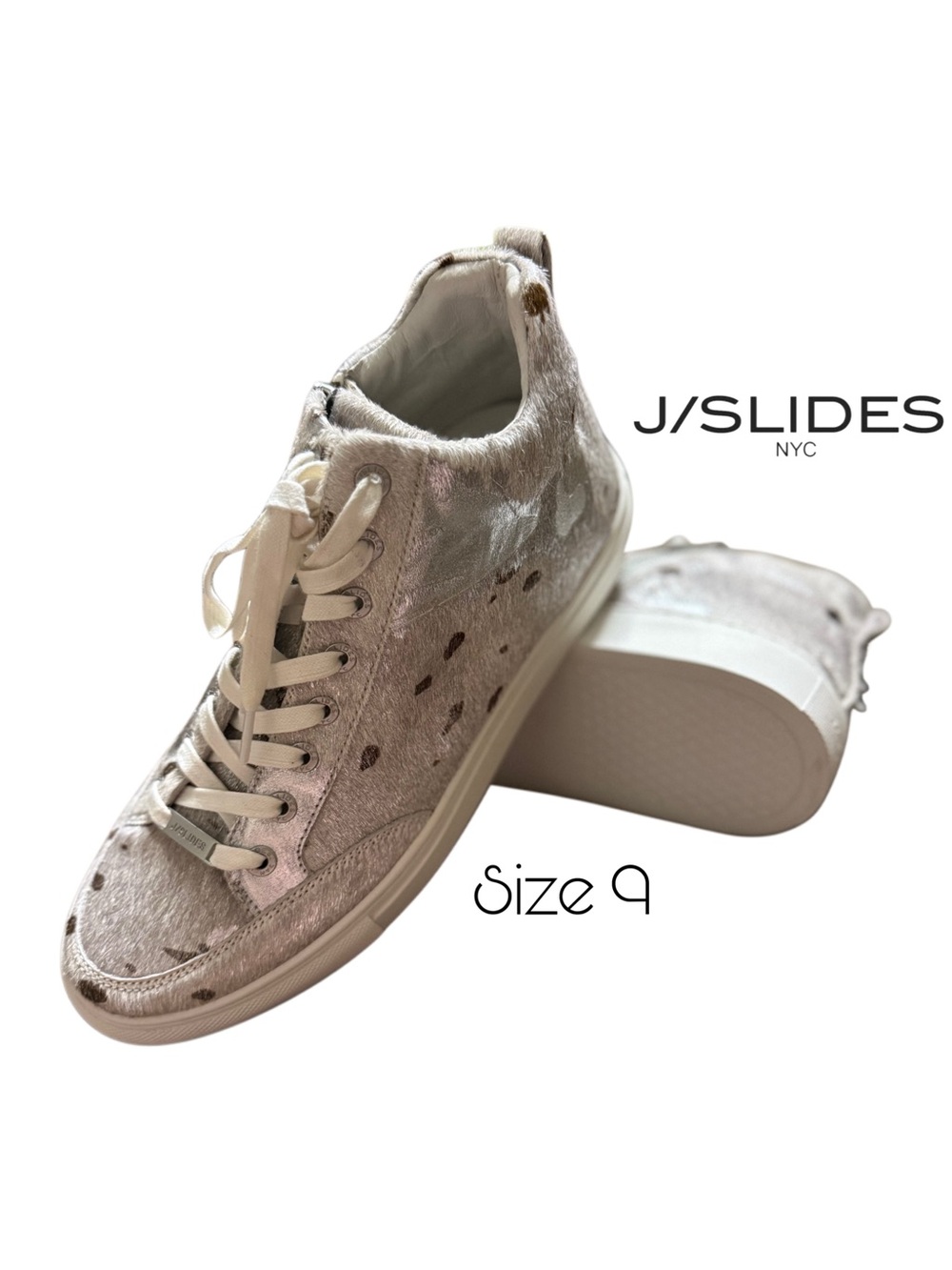 ✨ J/Slides NYC Luxe Pony Hair Sneakers | Metallic Leopard | Size 9 ✨